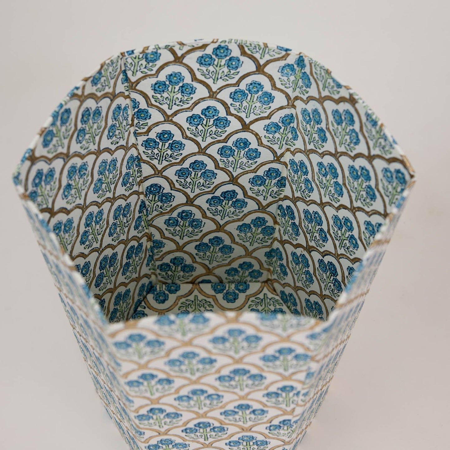 Block Printed Waste Paper Basket - Trellis Indigo