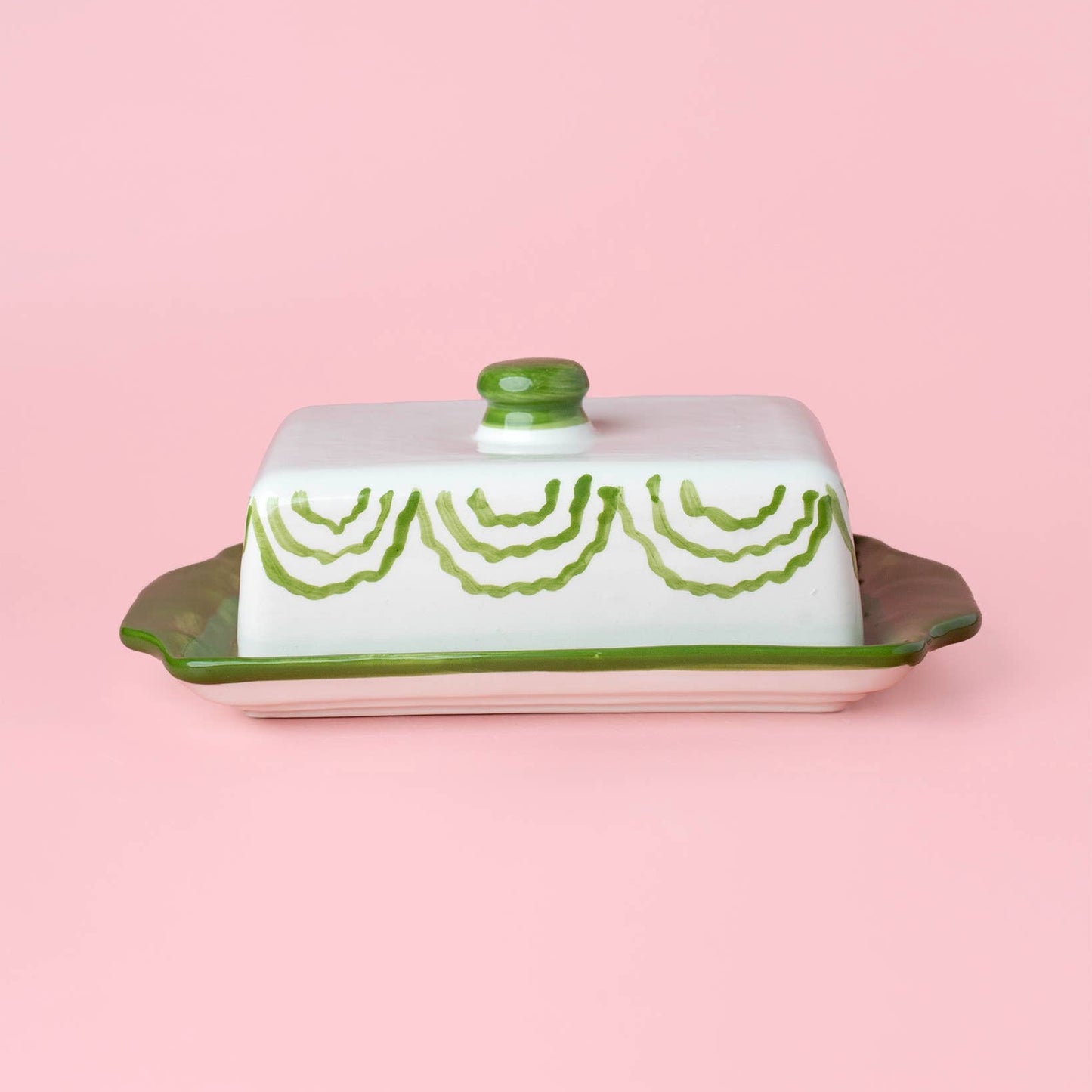 Artisanal Ceramic Butter Dish – Green & White