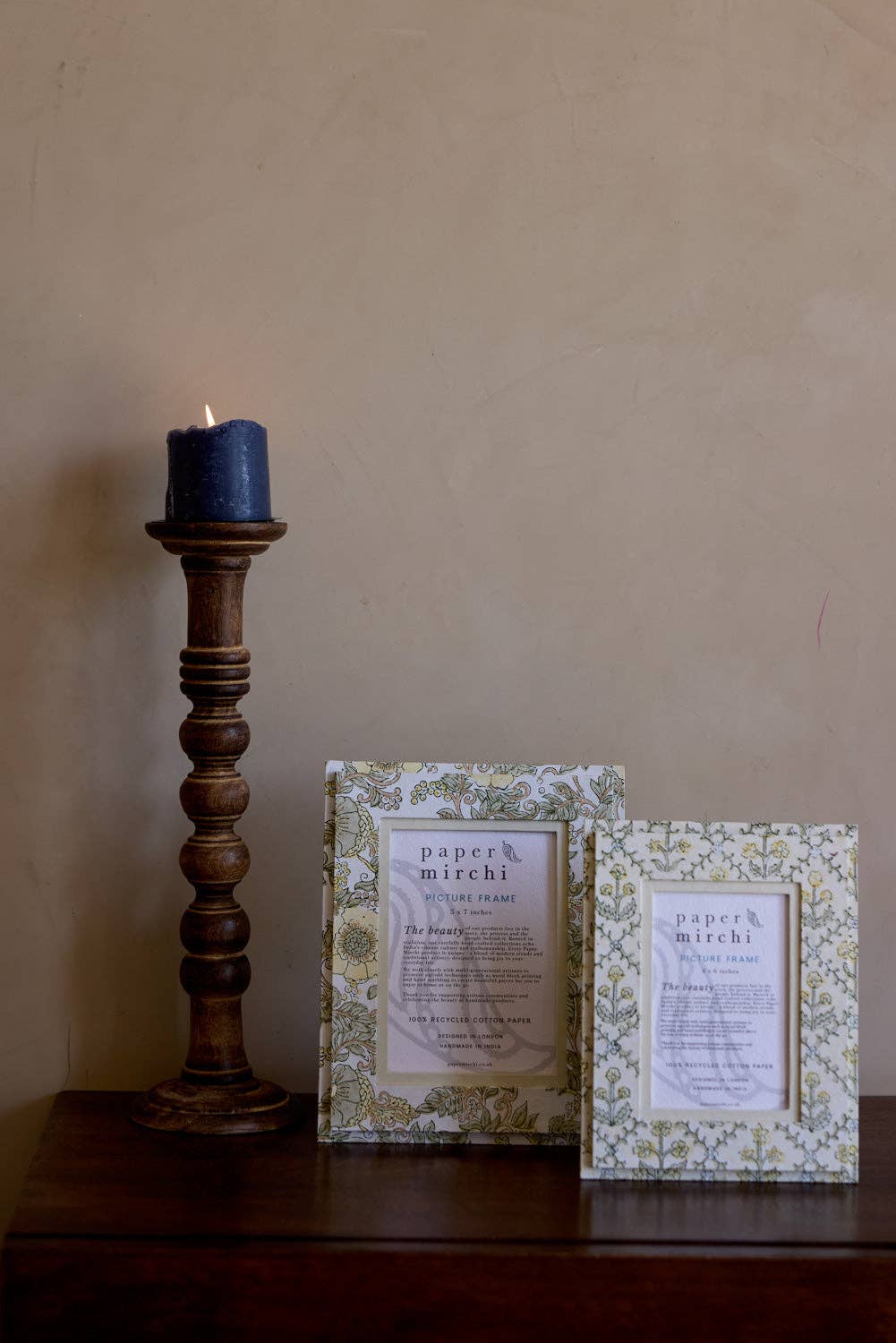 Block Printed Picture Frame (4x6) - Floral Lattice Buttercream