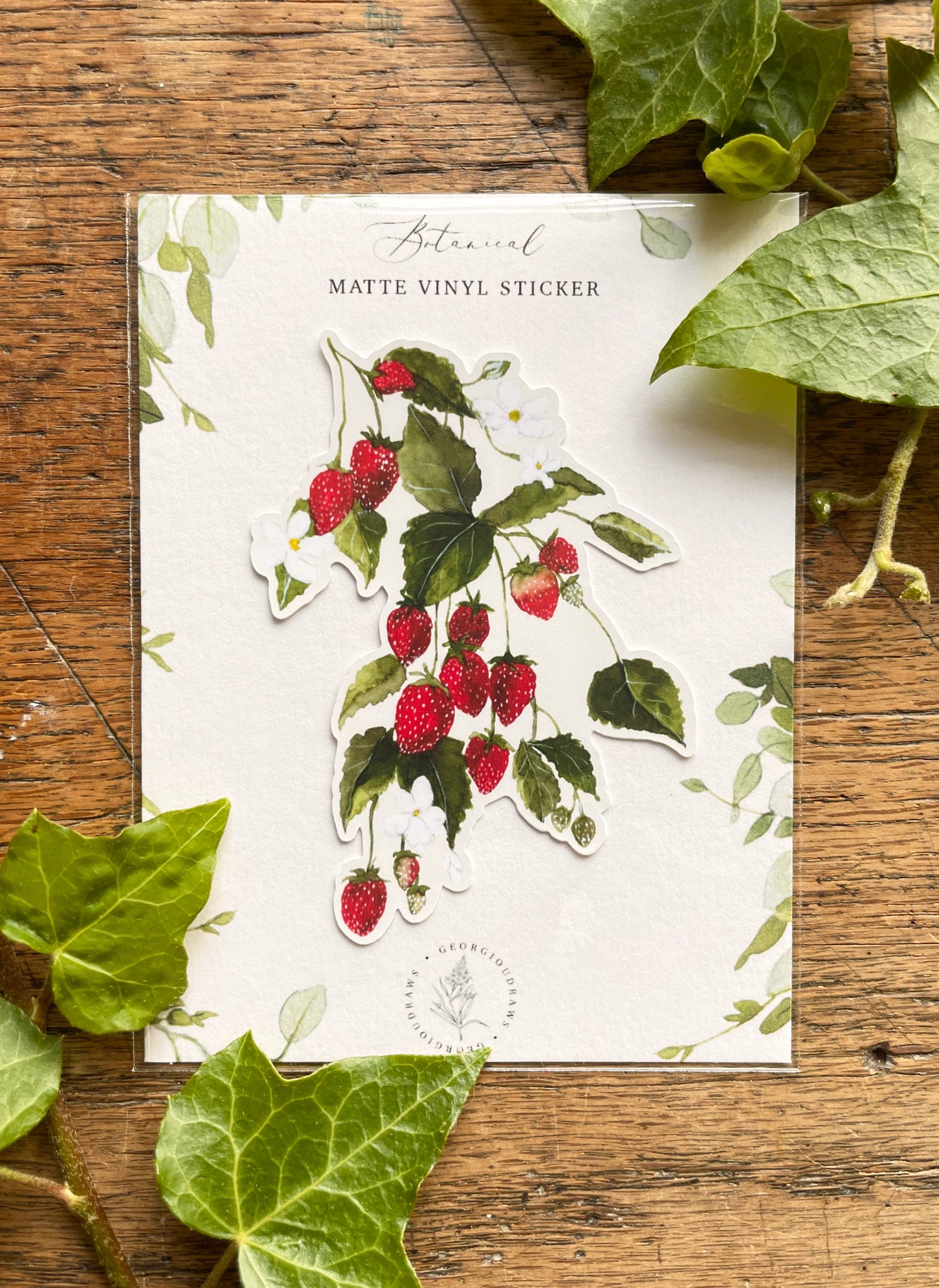 Strawberries Matt Vinyl Botanical Sticker