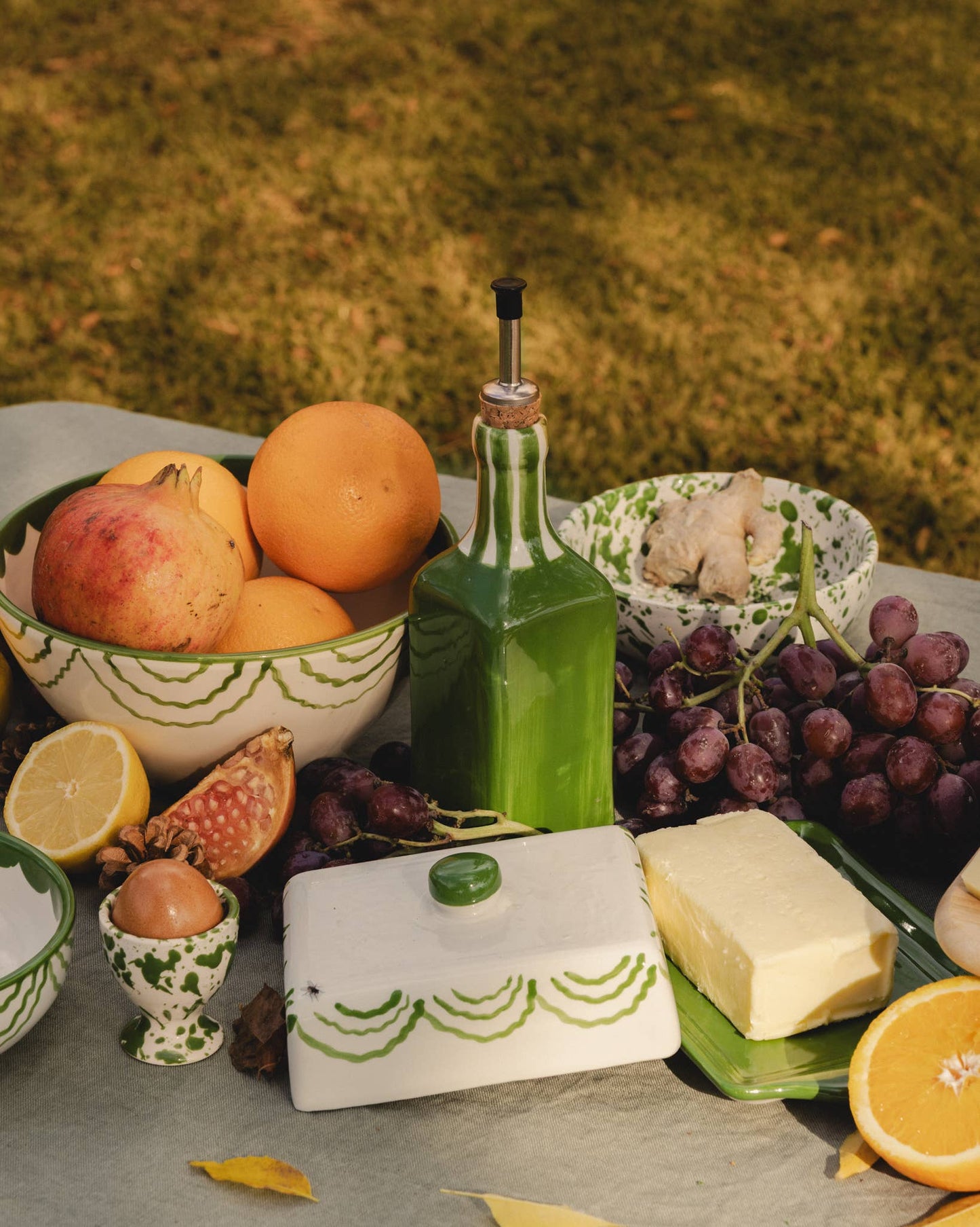 Artisanal Ceramic Butter Dish – Green & White