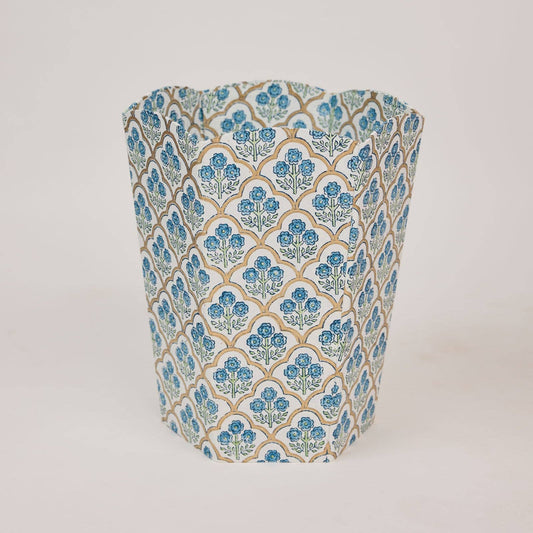 Block Printed Waste Paper Basket - Trellis Indigo