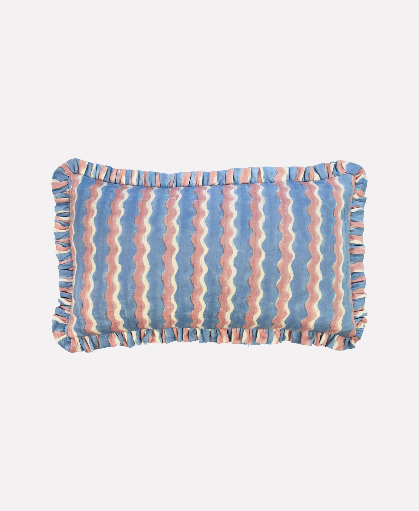 Cotton Quilted Frill Cushion Cover | Whirly Blueberry | Small