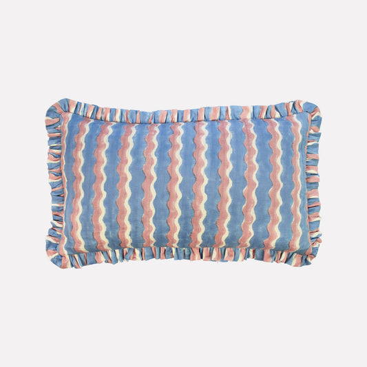 Cotton Quilted Frill Cushion Cover | Whirly Blueberry | Small