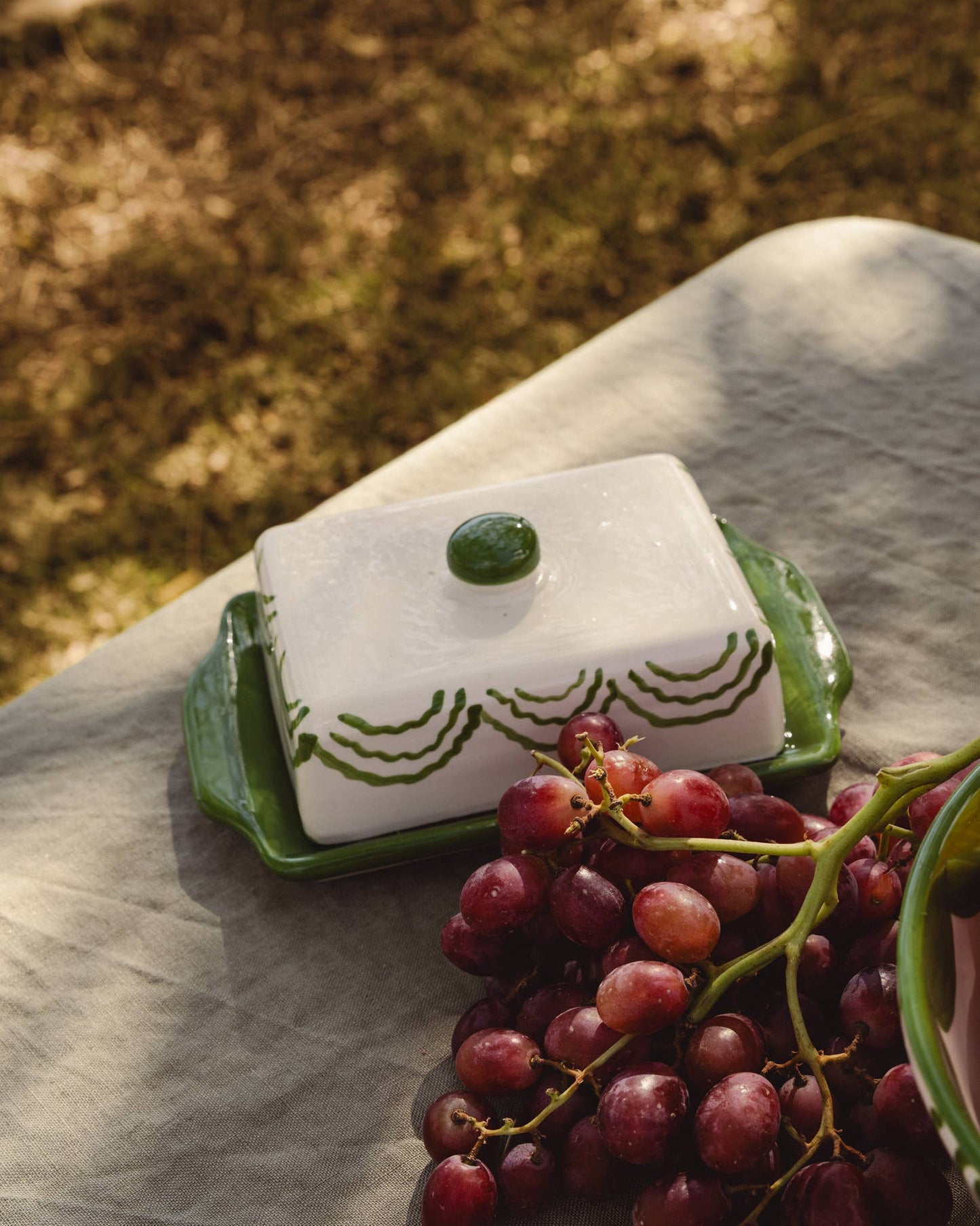 Artisanal Ceramic Butter Dish – Green & White