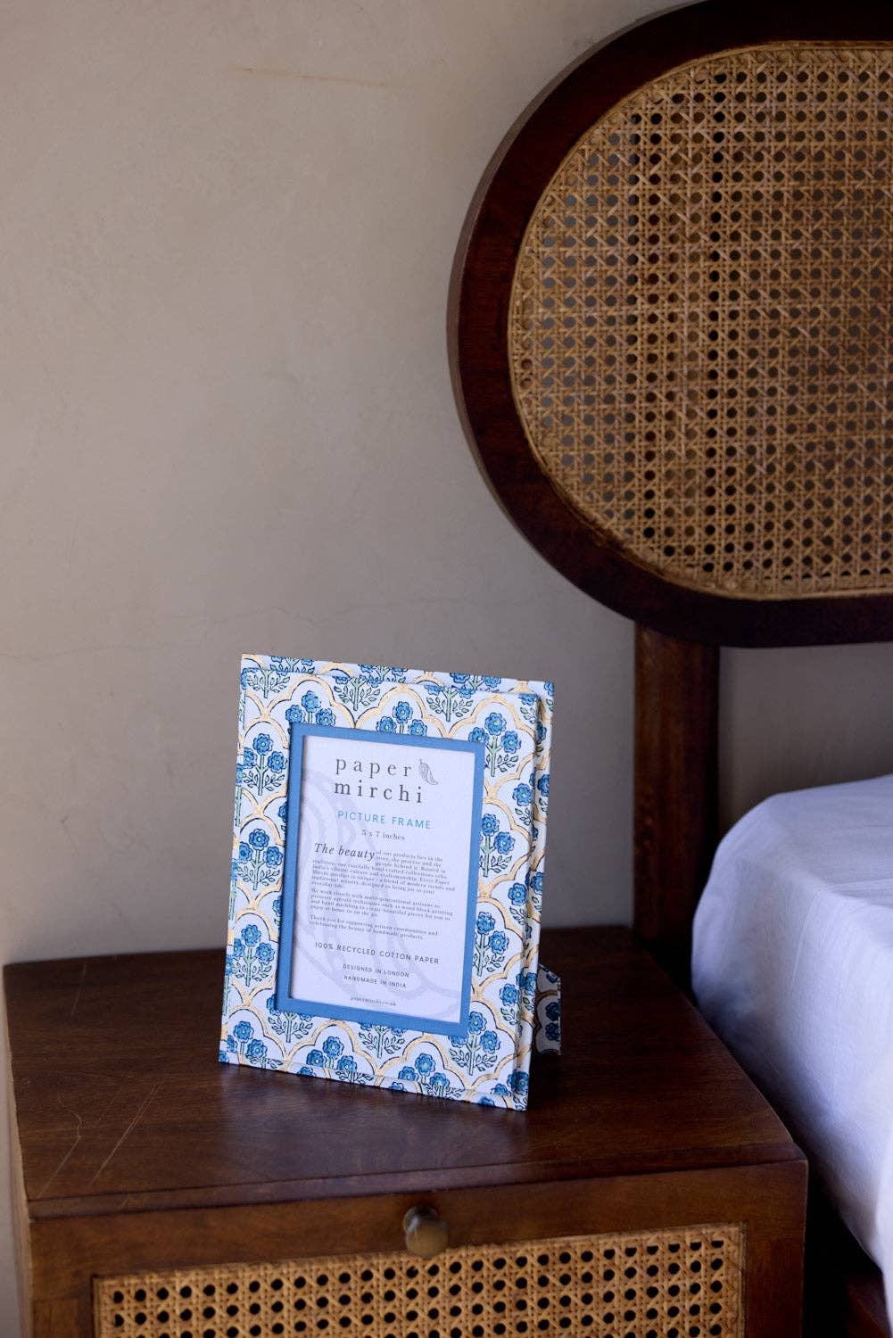 Block Printed Picture Frame (5X7) - Trellis Indigo