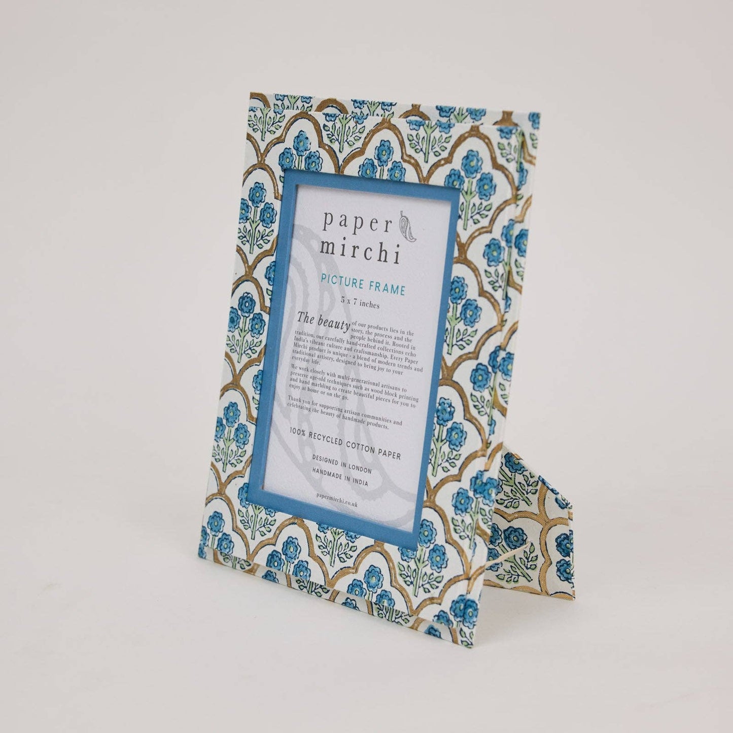 Block Printed Picture Frame (5X7) - Trellis Indigo