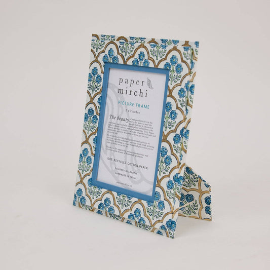 Block Printed Picture Frame (5X7) - Trellis Indigo