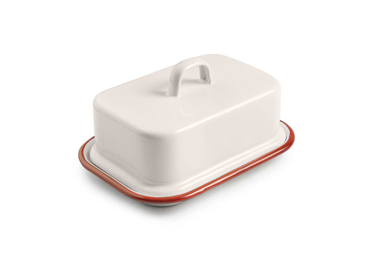 Enamel Butter Dish - Cream & Red
