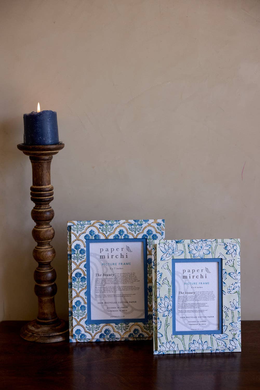 Block Printed Picture Frame (5X7) - Trellis Indigo